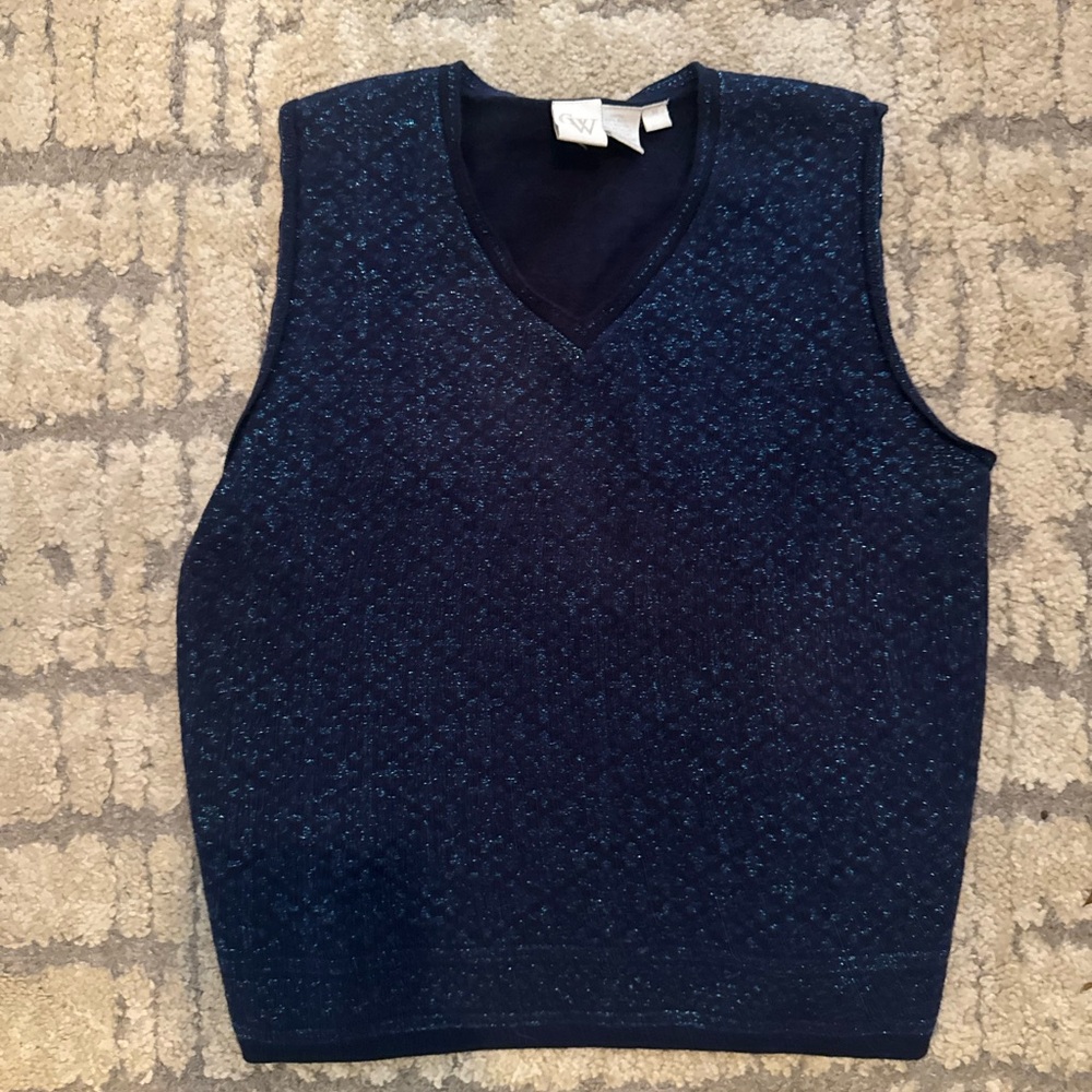 CW V-Neck Knit Tank Top - Navy Sparkle